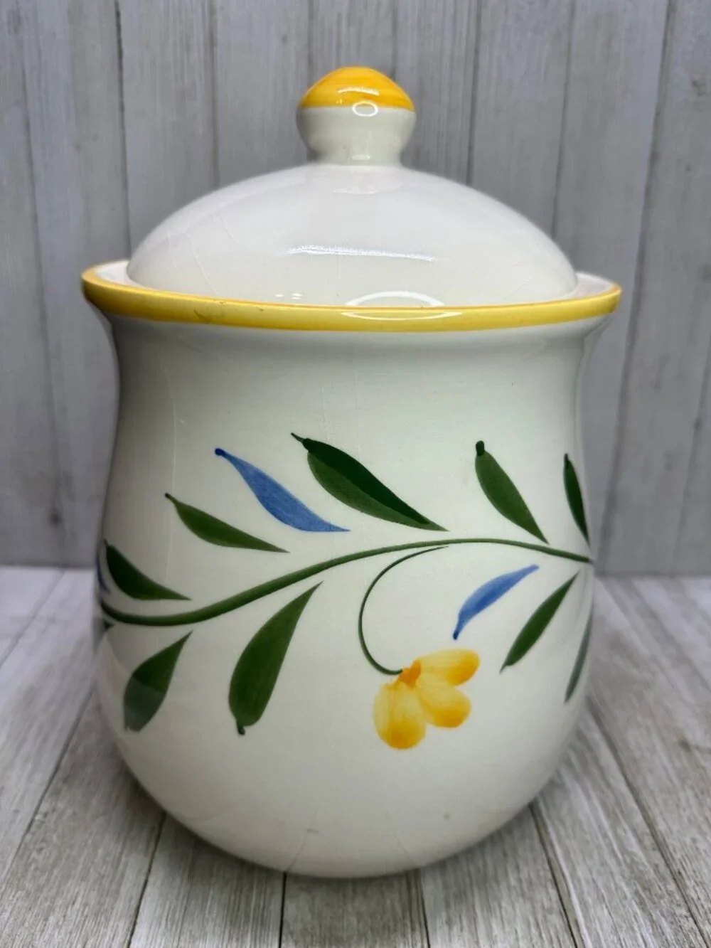 Vtg Floral Painted Cookie Jar Ivy Ceramic Container w/ Lid 10.5